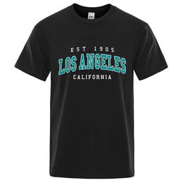 s Est 1905 L0S Los Angeles California Alphabet Printed T-shirt Mens Fashion T-shirt Cotton Top Casual Loose Street Hip Hop T-shirt J240506