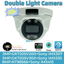 Cameras Imx415 Imx335 Imx307 8/5/3mp Double Light Ip Metal Ceiling Dome Camera Ircut Face Detect Builtin Mic Audio Starlight Ip66 P2p