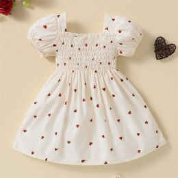 Dresses Infant Kids Girls White Dress Fashion Short Bubble Sleeve Dress Sweet Heart Print Princess Dresses Toddler Outfits Clothes 03Y