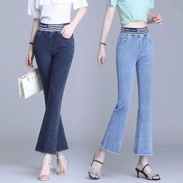 Frauenhose Capris Koreanische Mode Frauen schlank ausgestoßenes Jeans Büro Lady Frühling Herbst Strtwear Hose Elastizität High Taille Freizeit Jeanshose Y240504