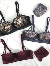 Bras Underwear Set For Women Gathering Sexy Shells Half Cup Bra With Steel Ring Upper Support To Prevent Sagging Girl Lace Small