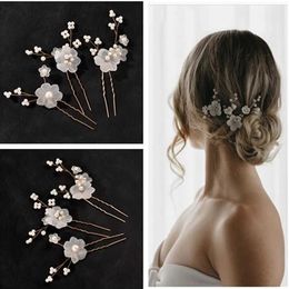 Headbands 3 pieces of white flower U-shaped hair clips elegant pearl hair clips womens wedding headwear hair clips Q240506