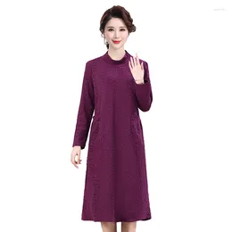 Casual Dresses Women Autumn Winter Long Middle-aged And Elderly Half High Collar Loose Oversize Mother Wear 40-50-Year-Old