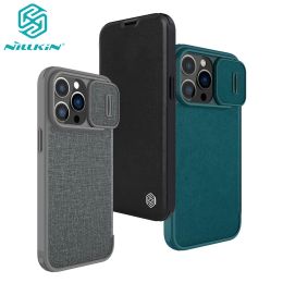 Cases Flip Case For iPhone 14 Pro Max Nillkin Qin Leather Cloth Cover For iPhone14 Slide Camera Flip Cover For iPhone 14 Pro /14 Plus
