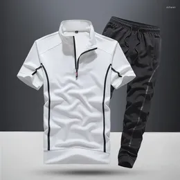 Men's Tracksuits Tracksuit Plain Sports Suits Smooth Male T Shirt No Logo Clothes For Men Gym Top Sportswear Pants Sets 2 Piece Outfit