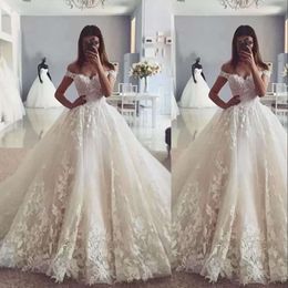 Wedding Dresses Lace Applique Gorgeous Bridal Ball Gown Off The Shoulder Floor Length Beach Castle Custom Made Plus Size Vestidos
