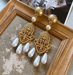 Stud Earrings Filigree Vintage Teardrop Pendant Pearls Statement Ear Accessories Femme Jewelry5500447