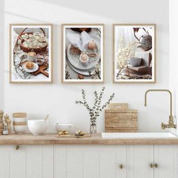 papers Tea bread eggs food canvas modern wall art pictures kitchen decoration Nordic posters and printing home decoration Parasala J240505