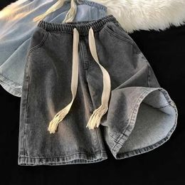 Men's Jeans Mens wide leg denim shorts mens quick drying denim beach shorts with elastic stretch belt pocket summer wide leg shortsL2405