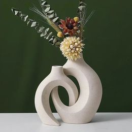 Nordic Ceramic Interlock Vase Bridal Shower Wedding Boyfriend Gift Girlfriend Pampas Grass Living Room Home Decoration 240506