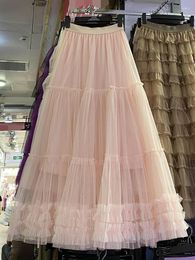Skirts Korean Fashion Sweet For Women Mesh Patchwork A-line High Waist Female Skirt Faldas Ajustadas Summer Tulle Dropship