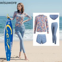 Suits Wisuwore Long Sleeved Swimsuit Women Clothing Trousers Four Piece Sexy Lingerie Sets Large Size Ladies Diving Surfing Swimwear