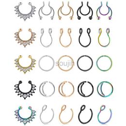 Body Arts WKOUD Faux Septum Piercing Fake Septum Nose Hoop Rings Stainless Steel Lip Ear Nose Face Ring Non Clip On Moon Nose Rings Hoops d240503