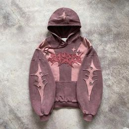 Herren Hoodies Sweatshirts Harajuku Mode Star Patch Old Pullover Winter Street Kleidung High Heels Damen Patch Y2K Gothic Fashion Hoodie Q240506