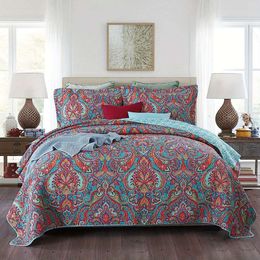 Duvet Cover Qucover Quilts Size 3-Piece Paisley Sets, Soft Cotton Microfiber Quilt Bedding Set with 2 Pillowcase, Lightweight Bedspread for Queen Beds, 90x98 Inch