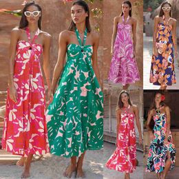 Basic Casual Dresses Designer Dress 2024 Summer Dress Sexy Hanging Neck Dress Bohemian Printed Long Dress Women Plus Size Long skirt