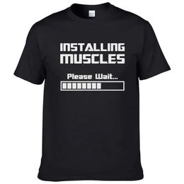 Men's T-Shirts Mens Summer Tshirts Installing Muscles Please Wait Funny Letter Print T Shirt Men Women Cotton Short Slve T Shirts Clothing T240505