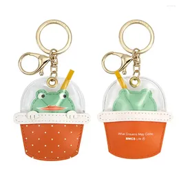 Decorative Figurines Exquisite Small Animal Keychain Cartoon Lightweight Faux Leather Milk Tea Cup Keyring Long Lasting Key Chain Backpack