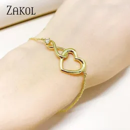 Link Bracelets ZAKOL Cute Heart For Women Single Crystal Romantic Love Fashion Chain Bangle Wedding Bride Jewelry
