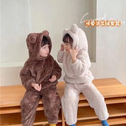 Clothing Sets Fall/winter Children's Bear Suit Pajamas Boys And Girls Plus Velvet Thickened Hoodies Trousers Two-piece Set Baby Thermal Pjs