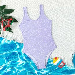 Suits Summer Retro Purple Girls Swimwear One Piece Triangle Vacation Swimsuits Teen Girls Kids Bathing Suit Beachwear