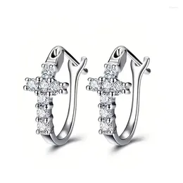 Hoop Earrings Stylish Cross Female Daily Wearable Accessories With Bright Zirconia Fashion 3 Color Available Jewelry Gift