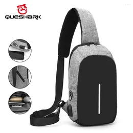Day Packs QUESHARK Men Women Cycling Chest Bag Bicycle Shoulder USB Anti-theft Crossbody Messenger Camping Travelling Pack
