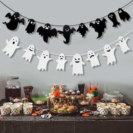 Banner Flags Halloween Terror Banner Pumpkin Witch Hat Blood Stains Ghost Pattern Paper Bunting Banner Decoration Halloween Party Home Decor