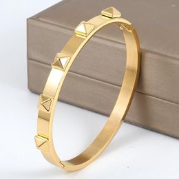 Bangle Stainless Steel Rivet Bracelet 6mm Width 5 Pyramid Gold Color Charms For Women Fashion Jewelry Gift