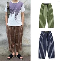 Men's Pants 2024 Kapital Vintage Men S Striped Casual Magic Tape Elastic Ninepoint Wideleg