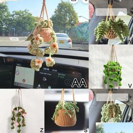 Car Tissue Box New Cute Potted Plants Basket Plant Cloghet For Decor Ornament Rear View Mirror Hanging Accessories C8V2 Drop Delivery Dhhj0