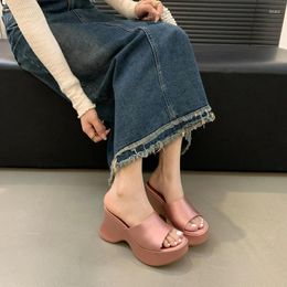 Sandals Pink Wedge Platform Women Heeled Slippers White Block High Heels Summer Ladies Shoes Leisure Sandalias De Mujer Verano