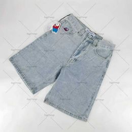 Men's Shorts European and American street casual denim shorts mens Y2k loose casual clothing multi pocket anime printed jeans womensL2405