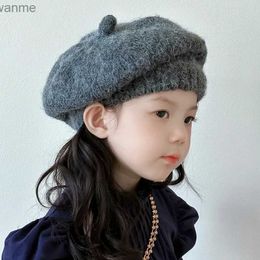 Caps Hats Winter and Spring New Girls Beret Korean Solid Color Soft Cotton Warm Knitted Childrens Beret Paint Hat 2-12 Year Old Baby Hat WX