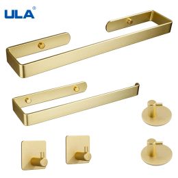 Stickers ULA Space Aluminium Brushed Gold Toilet Paper Holder Towel Hooks Bathroom Accessories Bedroom Wall Mount Bath Hardware Sets