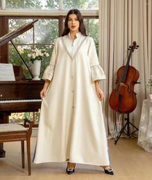 Ethnic Clothing Dubai Fashion Jacquard Embroidery Abaya Dress Chic And Elegant Women Evening Long Sleeve Notched V-Neck Casual Robe 2024