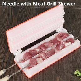 Skewers bbq needle with Meat Grill Skewer Barbecue Grill Needle Box Safety Meat bbq tools String Shish Beef Mutton Kebab Skewers maker