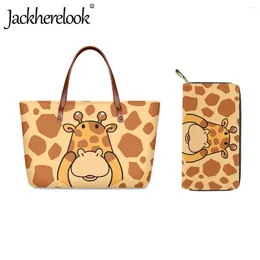 Evening Bags Jackherelook Lovely Cartoon Giraffe Print Handbag For Women Casual Shoulder Bag Purse Large Capacity Shopping Girl Beach