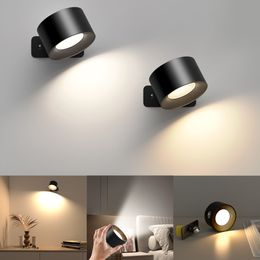LED Wall Light Rechargeable Reading Lights 360° Rotation Touch Remote Control Cabinet Spotlight Night Lamp