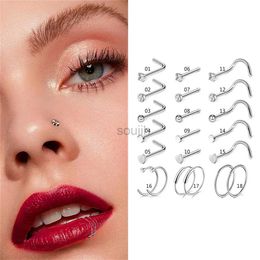 Body Arts 5/21pcs 20G Fashion Punk Stainless Steel Nose Studs for WomenHeart Screws Nostril Studs Hoop Nose Ring Septum Piering Jewellery d240503