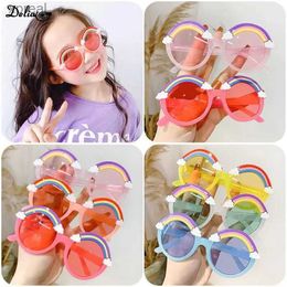 Sunglasses Circular Sunglasses for Children Rainbow Sunglasses for Girls Colorful Eye Lens Baby Shadow Boys UV400 Glasses 2024 New WX