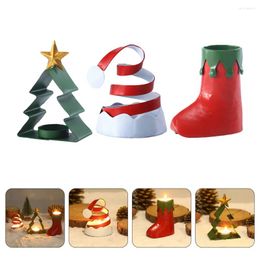 Candle Holders 3Pcs Xmas Tree Hat Boot Candlestick Dining Table Candleholder Iron Cup