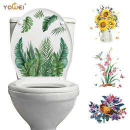 Green Plant Leaves Wall Sticker Bathroom Toilet Decor Living Room Cabinet Home Decorative Decals Commercial Self Adhesive Mural 240506