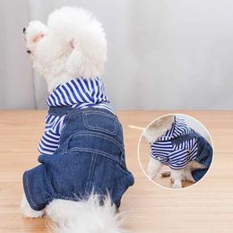 Dog Apparel Pet clothing dogs cat strips plaid jeans jumpsuits mini Chihuahua French bulldogs puppy H240506