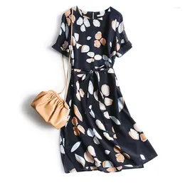 Party Dresses Silk Summer For Women 2024 Floral Midi Dress Female Short Sleeve Elegant Fashion Vestido De Mujer Pph4496