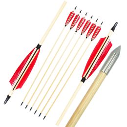 Arrow 6/12/24pcs Wooden Arrows Traditional Handmade 5" Turkey Feathers wooden Shaft Self Nock Target Arows For Archery Recurve Bow