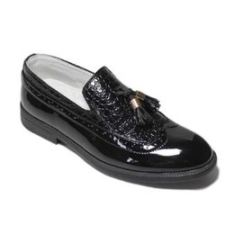 Sneakers Boys leather shoes childrens formal shoes party dress black patent leather slider round toe tassel performance Oxford Q240506