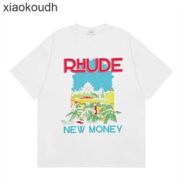 Rhude High end designer clothes for high street trendy minimalist letter print casual loose short sleeved T-shirt unisex summer With 1:1 original labels