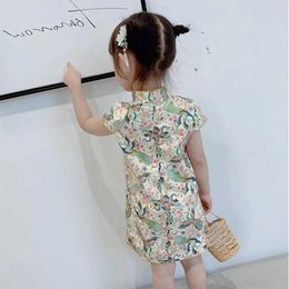 Girl's Dresses Summer Girls Dresses Kids Embroidered Dress Cheongsam Toddlers Retro Lace Skirt Chinese Style Children Clothes 1-6 Years