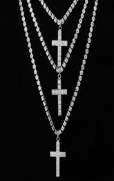 Unisex Men039s Stainless Steel Pendant Necklace CZ Cubic Zircon Cross Hip Hop Cluster Simulated Diamond Tennis 455060cm Chain4241740